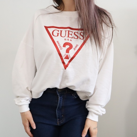 Guess Crewneck Pullover Sweater ~ White - Picture 1 of 4